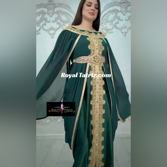 Kaftan, Royal Kaftan Fancy  Green With Golden Beads Embroidery 💚 - Picture 3 of 7